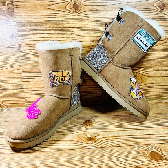 Bailey Bow Ugg Boots NWOB custom bling with patches - Picture 2 of 10